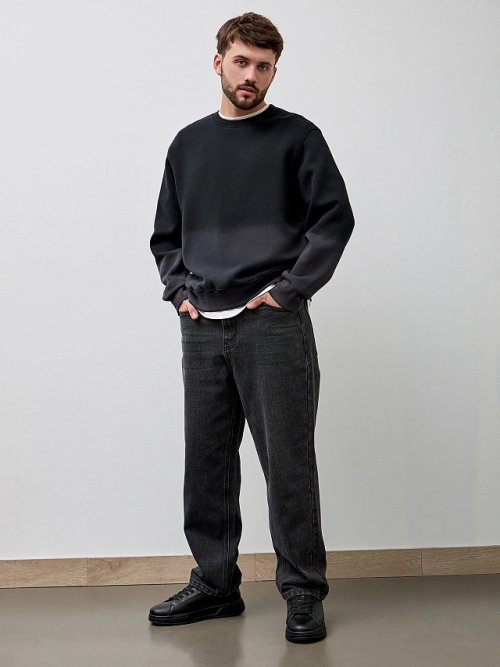 Джемпер мужской черный с градиентом с начесом, фото 4 из 8