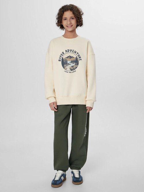 Свитшот для мальчиков бежевый с надписью "River adventure...", фото 3 из 8
