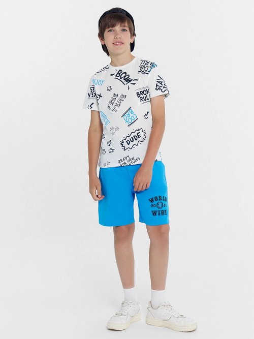 Футболка для мальчиков мультипак (2 шт.) в лазурном и голубом цвете с печатью, фото 2 из 7