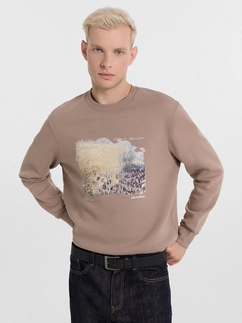 Джемпер мужской бежевый с печатью, фото 1 из 6