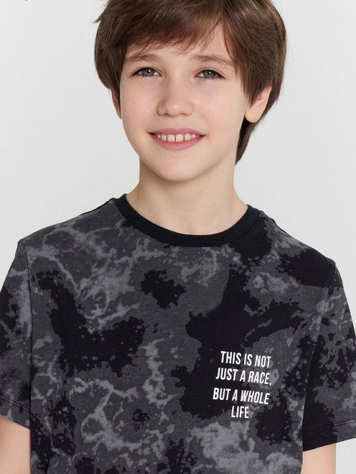 Футболка для мальчиков серая в стиле милитари с надписью, фото 5 из 5