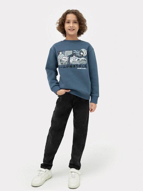 Джемпер для мальчиков синий с печатью, фото 2 из 7