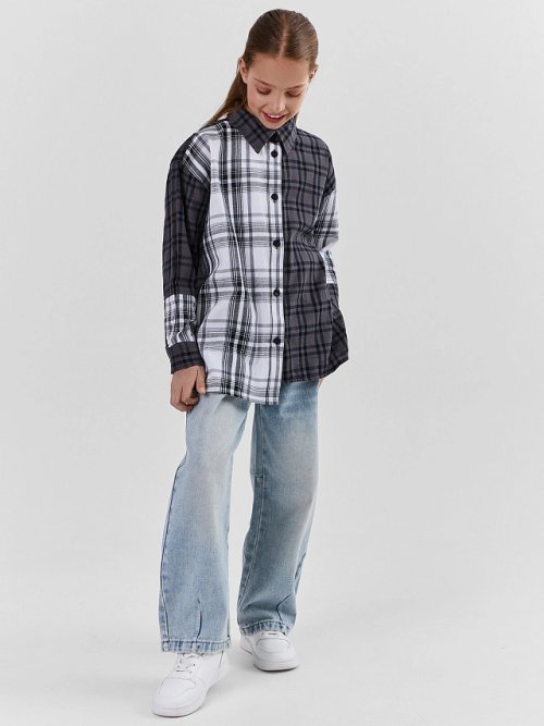 Джинсы для девочек barrel fit голубые, фото 1 из 10