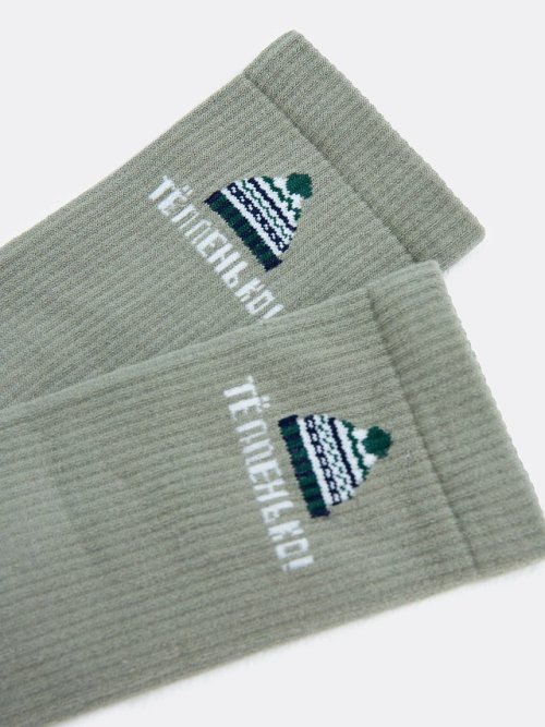 Высокие мужские носки в цвете "оливка" с махровой стопой и забавной надписью, фото 4 из 4