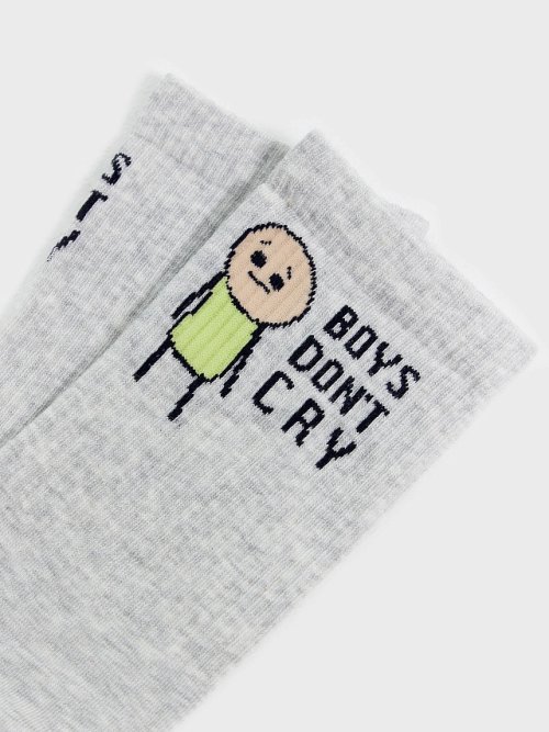 Носки мужские светло-серые с рисунком в виде надписи "BOYS DON`T...", фото 4 из 16