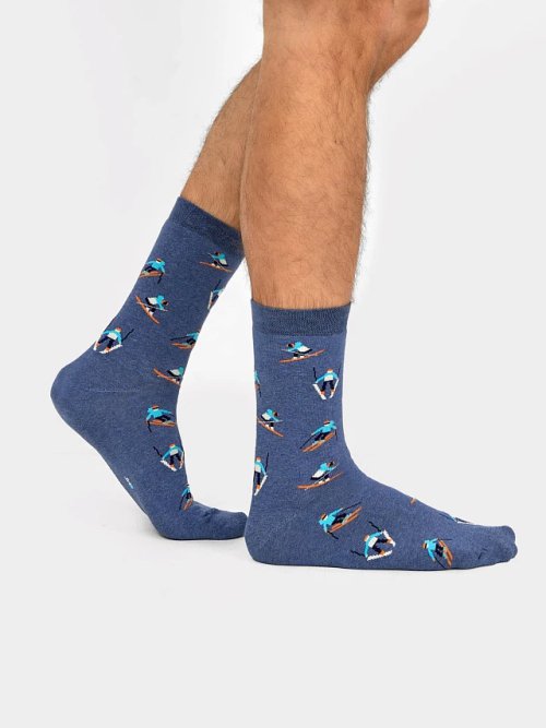 Высокие мужские носки с махровой стопой в оттенке "светло-джинсовый меланж", фото 1 из 8