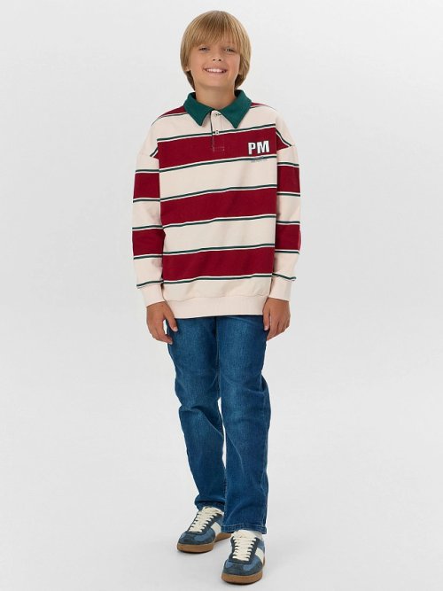 Свитшот для мальчиков в молочно-красную полоску, фото 3 из 5