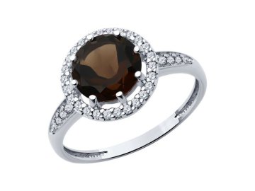 Кольцо декоративное Diamant, серебро 925 проба, вставка фианит/раухтопаз