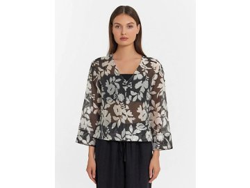 Блузка женская зеленая с цветочным принтом