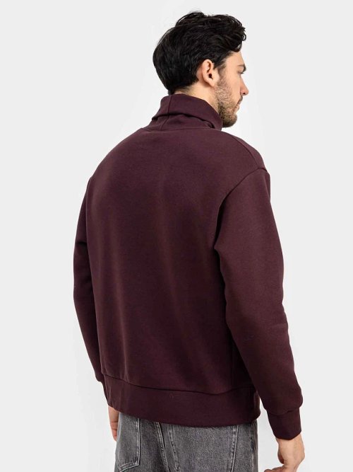 Стильный джемпер мужской с воротником-стойкой в цвете "бордо" с печатью, фото 3 из 4
