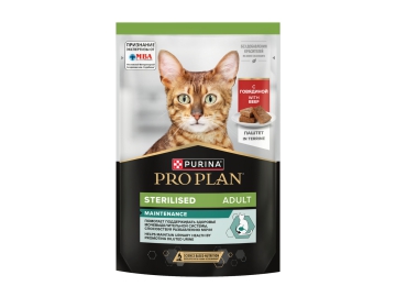 Пауч Purina Pro Plan для стерилизованных кошек, паштет с говядиной, 75 г