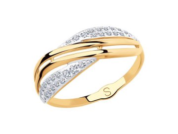 Кольцо декоративное SOKOLOV, красное золото 585 проба, вставка фианит