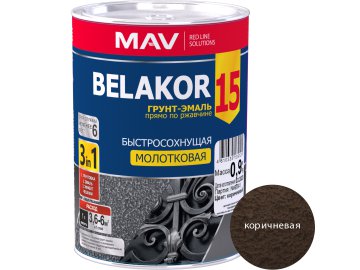 Грунт-эмаль BELAKOR 15 по ржавчине 3 в 1 молотковая коричн. 1,0л/0,9кг