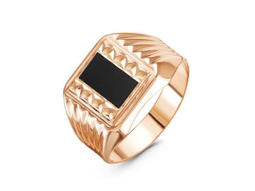 Кольцо печатка Иллада, красное золото 585 проба, вставка фианит