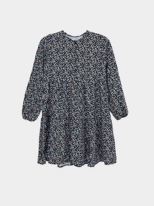 Платье для девочек черное в разноцветные цветочки, фото 6 из 36