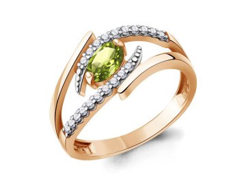 Кольцо декоративное Aquamarine, красное золото 585 проба, вставка фианит