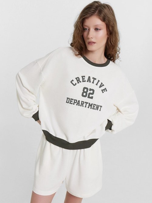 Комплект домашний кремовый с принтом и надписью "creative department", фото 1 из 11