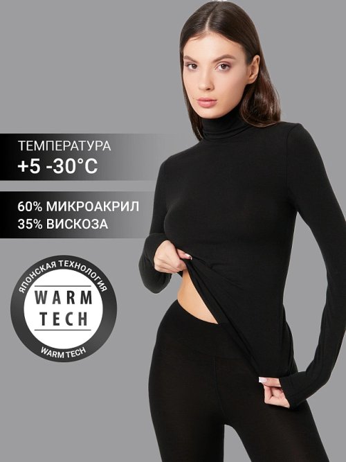 Облегающий джемпер "термо" с воротником-стойкой в черном цвете, фото 1 из 12