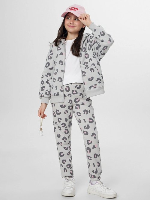 Теплые брюки для девочек серые с леопардовым принтом, фото 5 из 5