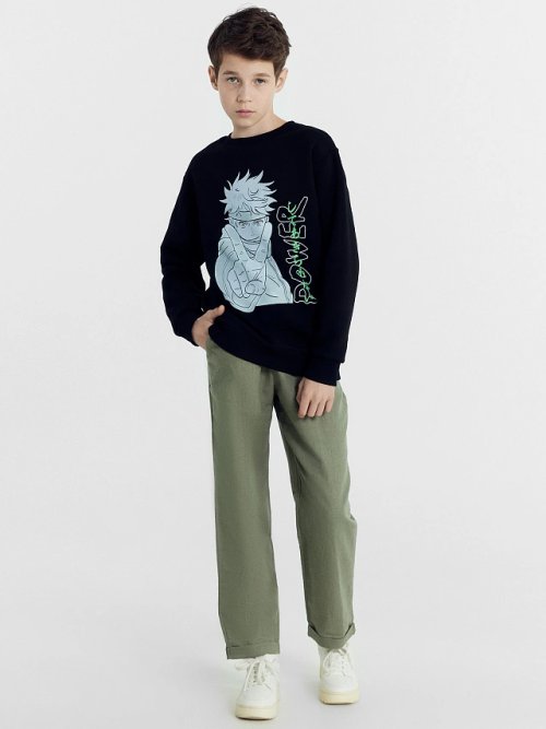 Джемпер для мальчиков черный с принтом аниме, фото 2 из 4