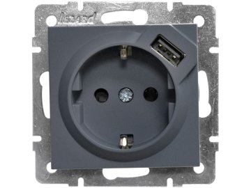 Lezard Vesna графит Розетка с/з + USB разъём (без рамки) 742-3488-181