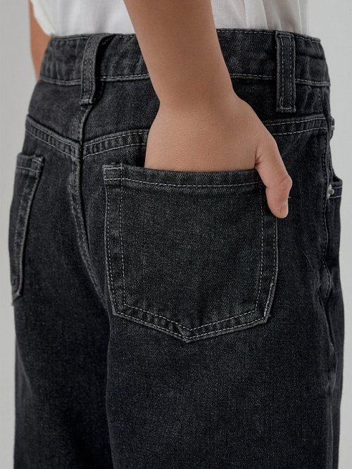 Джинсы для девочек серые Wide leg, фото 7 из 21