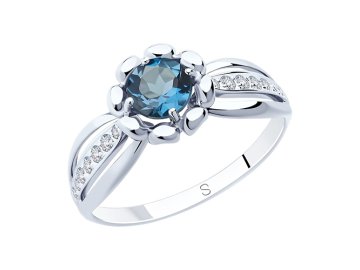 Кольцо декоративное SOKOLOV, серебро 925 проба, вставка топаз/фианит