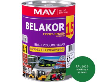 Грунт-эмаль BELAKOR 15 прямо по ржавчине 3 в 1 быстросохнущая RAL 6029 (майская зелень) матовая  1,0л (1,0кг)