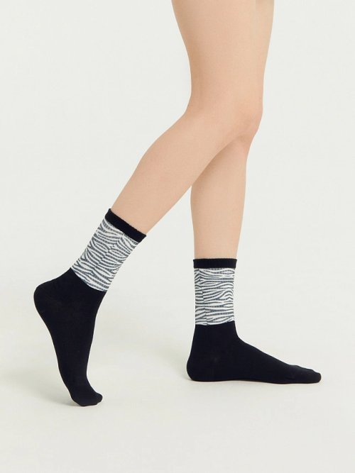 Носки женские черные с принтом "зебра", фото 1 из 12