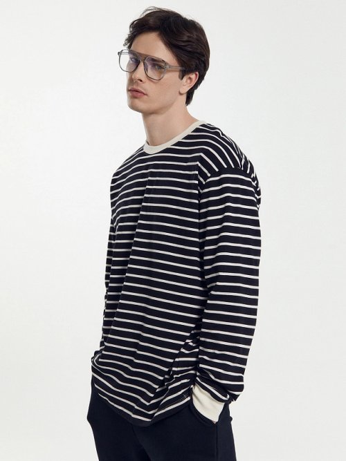 Лонгслив мужской молочный в черную полоску, фото 7 из 9