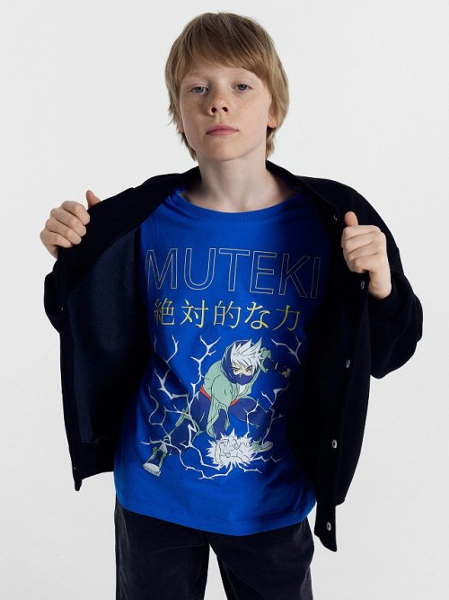 Футболка для мальчиков синяя с печатью, фото 2 из 8