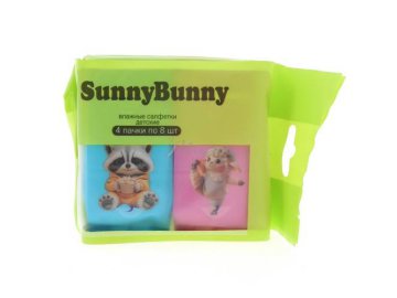 Салфетки влажные детские SUNNYBUNNY животные mix, 8 шт  х 4, арт. 32