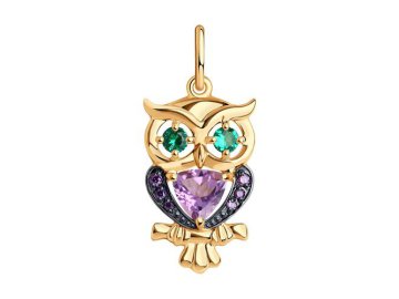 Подвеска декоративная Diamant, красное золото 585 проба, вставка фианит/аметист