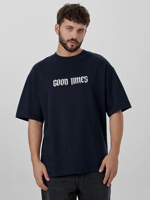 Футболка мужская синяя с надписью "Good times", фото 1 из 10
