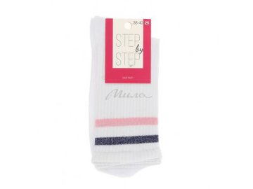 Носки женские STEP by STEP Полоски из люрекса, размер 25, цвет белый-синий арт. НЖ 9042-40