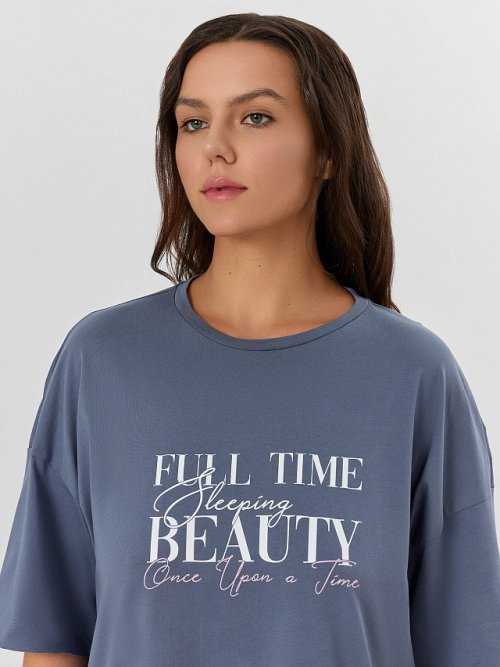 Туника домашняя женская серая с надписью "Full time beauty", фото 3 из 8