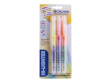 Набор текстовыделителей двухсторонних Crown "Multi Hi-Lighter Twin" H2-1000-B/3