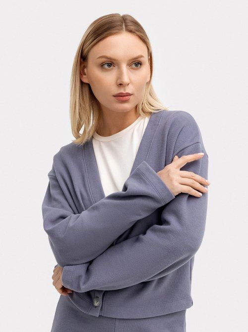 Кардиган женский укороченный в синем цвете, фото 1 из 8