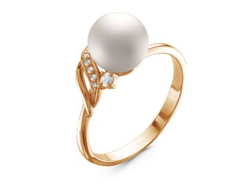 Кольцо декоративное Zlato, красное золото 585 проба, вставка фианит/жемчуг