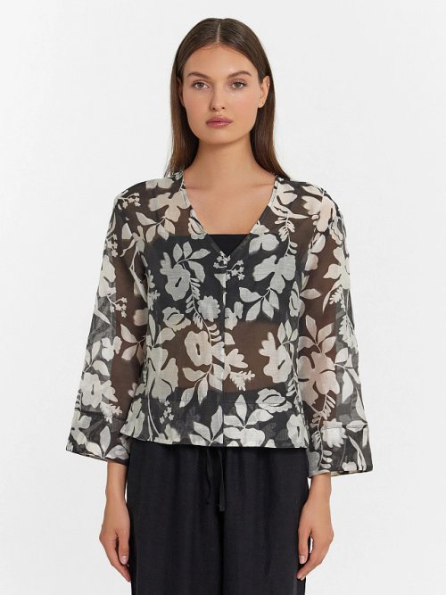 Блузка женская зеленая с цветочным принтом, фото 1 из 6