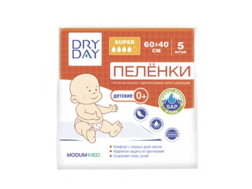 Пеленки впитыв дет 0+ Dry Day super гигиенические пеленки 60*40 5шт Корона