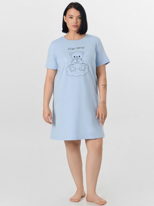 Сорочка ночная женская голубая с принтом"cute bear", фото 1 из 8