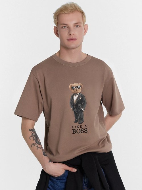 Футболка мужская бежевая с принтом "Like a boss", фото 5 из 10