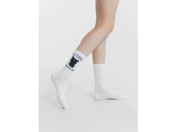 Носки женские белые с рисунком в виде надписи "Ты хочешь меня опять довести, да?"