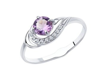 Кольцо декоративное Diamant, серебро 925 проба, вставка фианит/аметист