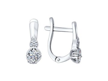 Серьги с английским замком SOKOLOV, серебро 925 проба, вставка фианит