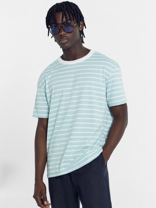 Футболка мужская пыльно-бирюзовая в белую полоску, фото 4 из 5