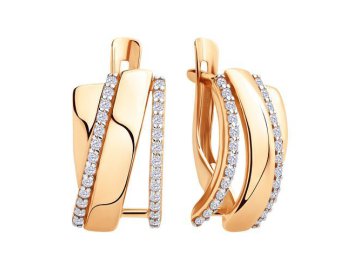 Серьги с английским замком TALANT, красное золото 585 проба, вставка цирконий