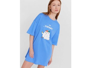 Туника женская домашняя голубая с принтом и надписью "Say carrot!" в Минске Марк Формель