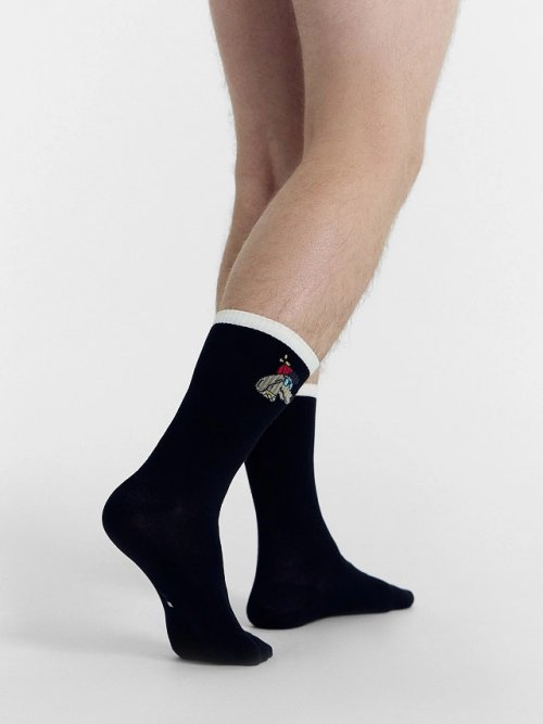 Носки мужские набор (3 пары) черные с разными рисунками на поголенке, фото 2 из 4